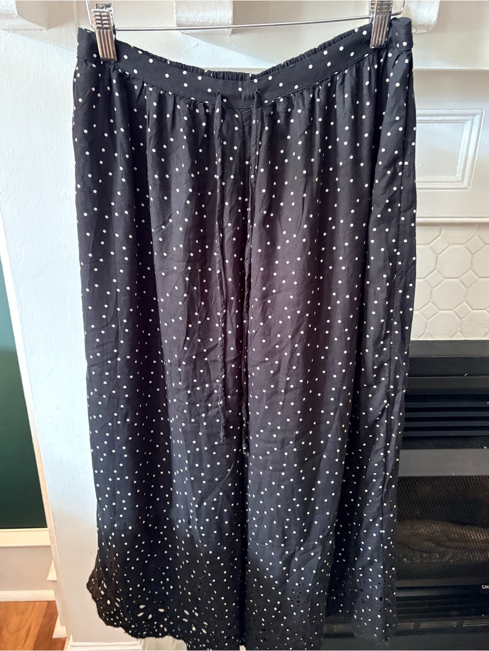 American Eagle Outfitters Black & White Polka Dot Lace Trim Wide Leg Pants